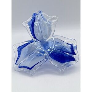 Murano Italian Hand Blown Glass Blue Art Flower Twisted Stem 5.75"